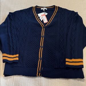 Vigoss Navy and Orange Varsity Style Women's Cardigan Sweater
